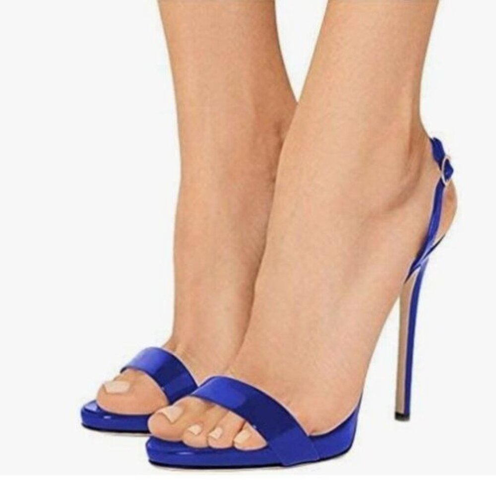 FSJ Royal Blue High Heel Stiletto Sandal Back Strap Slingback Open Toe Shoes